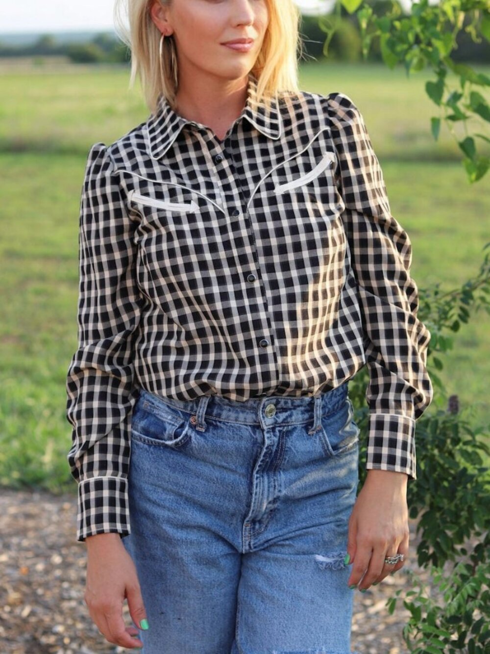 Howdy Hanny Black Gingham Pearl Snap